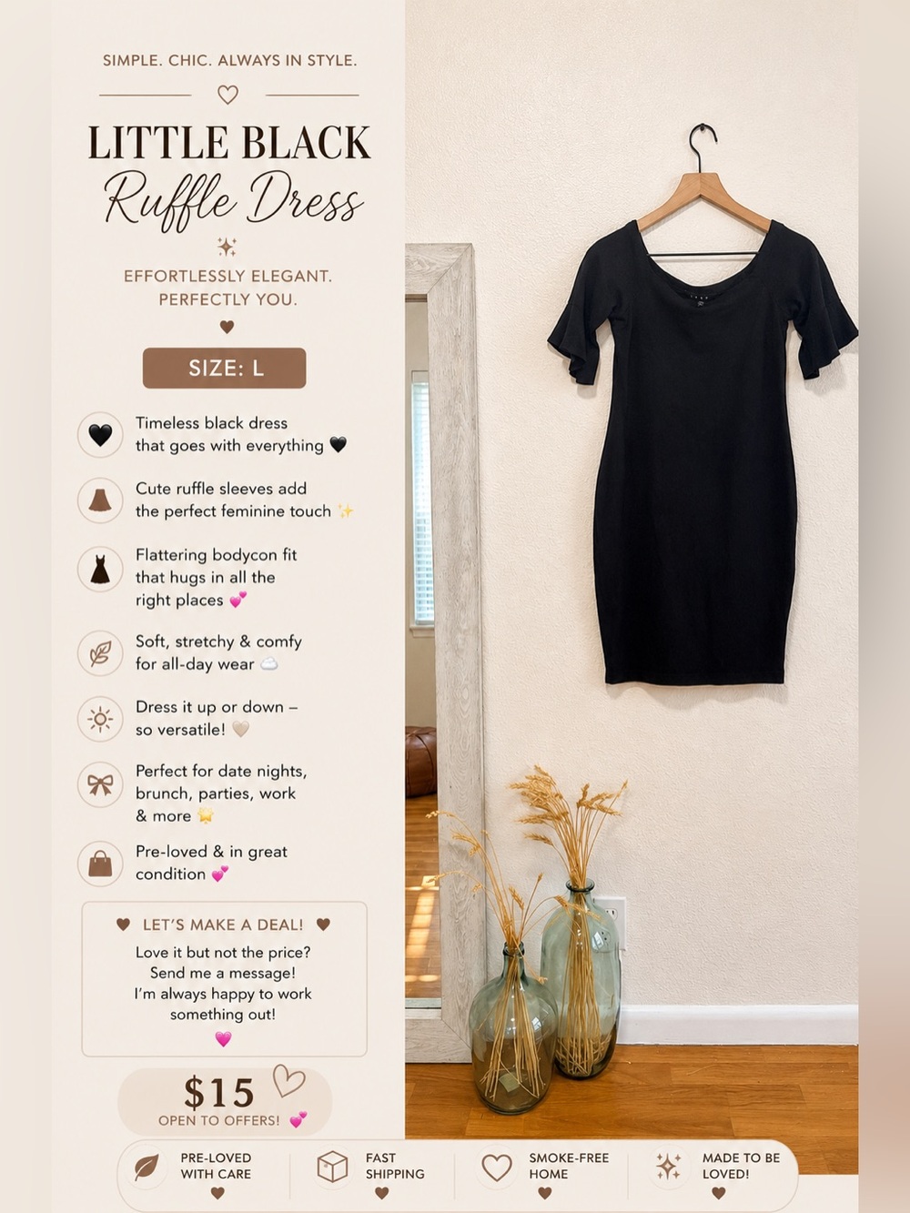 Little Black Ruffle Sleeve Dress - Black